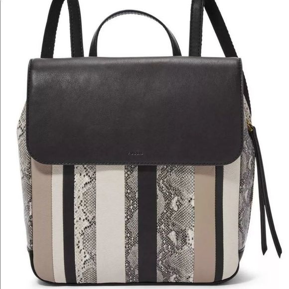 Fossil Handbags - Fossil Claire Patchwork Leather Backpack SHB2305186 Black Python Snake